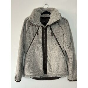 KUHL Flight Jacket Womens High Pile Fleece Jacket Sz M Stone Stowaway Hood